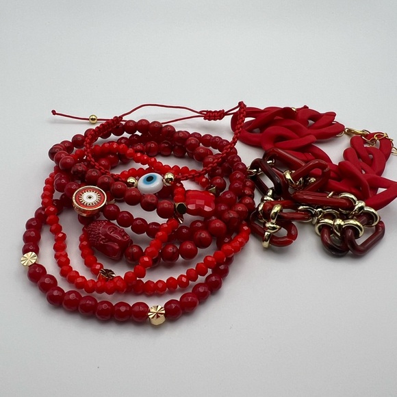 Evening Red Trendy Beaded Bracelet Set - Stylish Fashionable Bead Bracelets - Picture 8 of 15